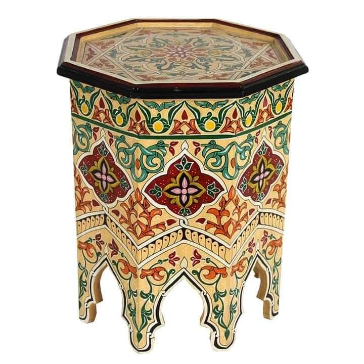 Table d'appoint octogonale Zouaq marocaine peinte à la main