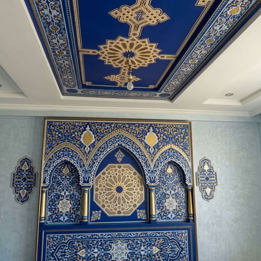 Ensemble de panneaux muraux et de plafonds Zouaq marocains peints à la main